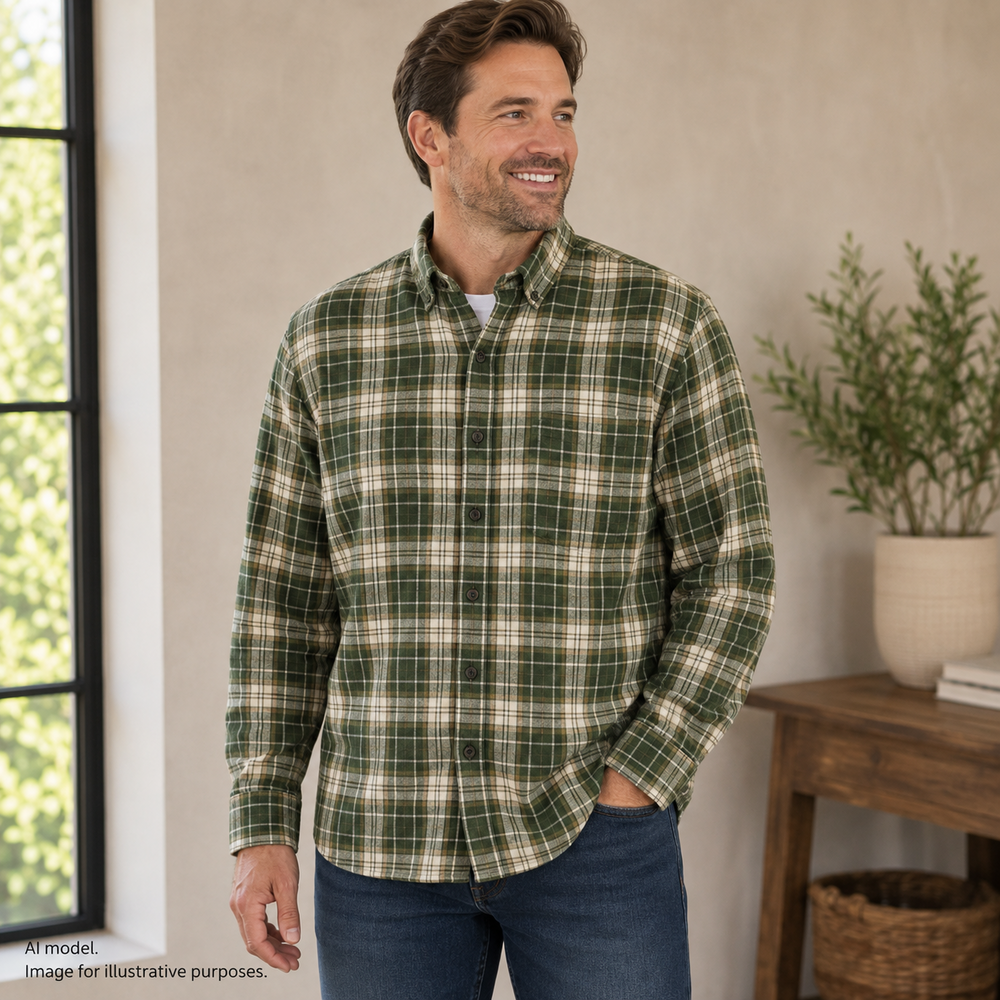Eddie Bauer Shirt Mens Medium Green Plaid Flannel Button Down All Cotton Outdoor